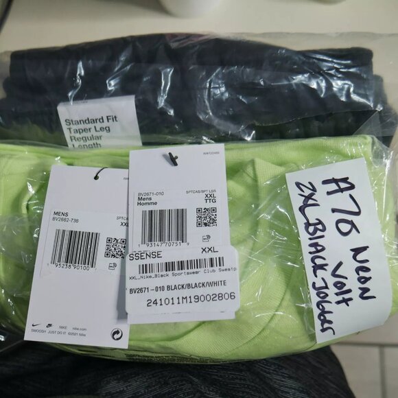 Nike Club Fleece Men's Size 2XL Sweatsuit Black Neon Volt Warm Up Hoodie Pants - Picture 2 of 15